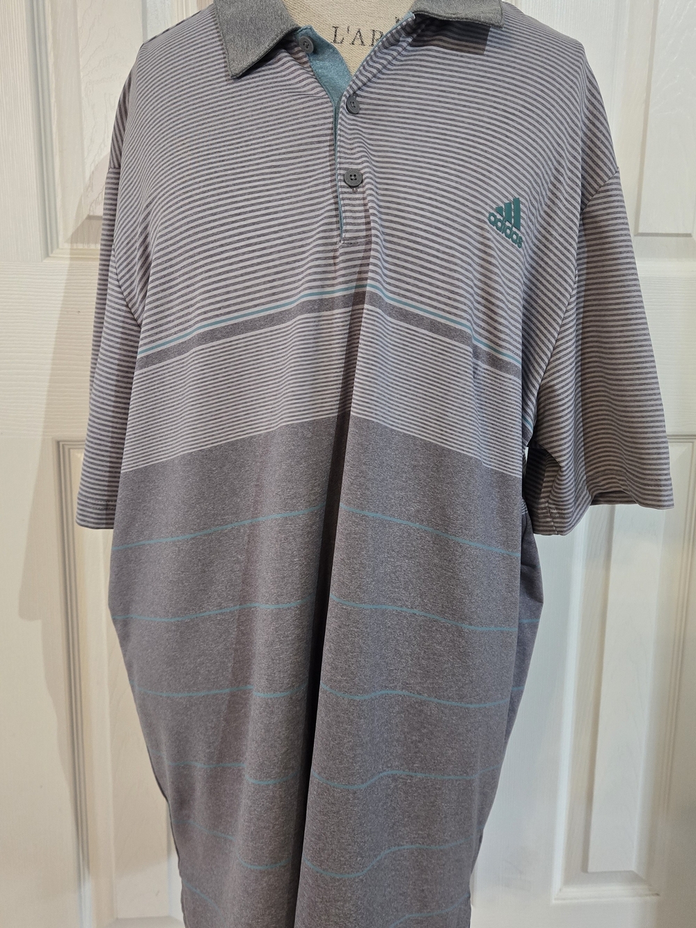 Adidas Men’s XL Striped Performance Polo Shirt Gray Teal